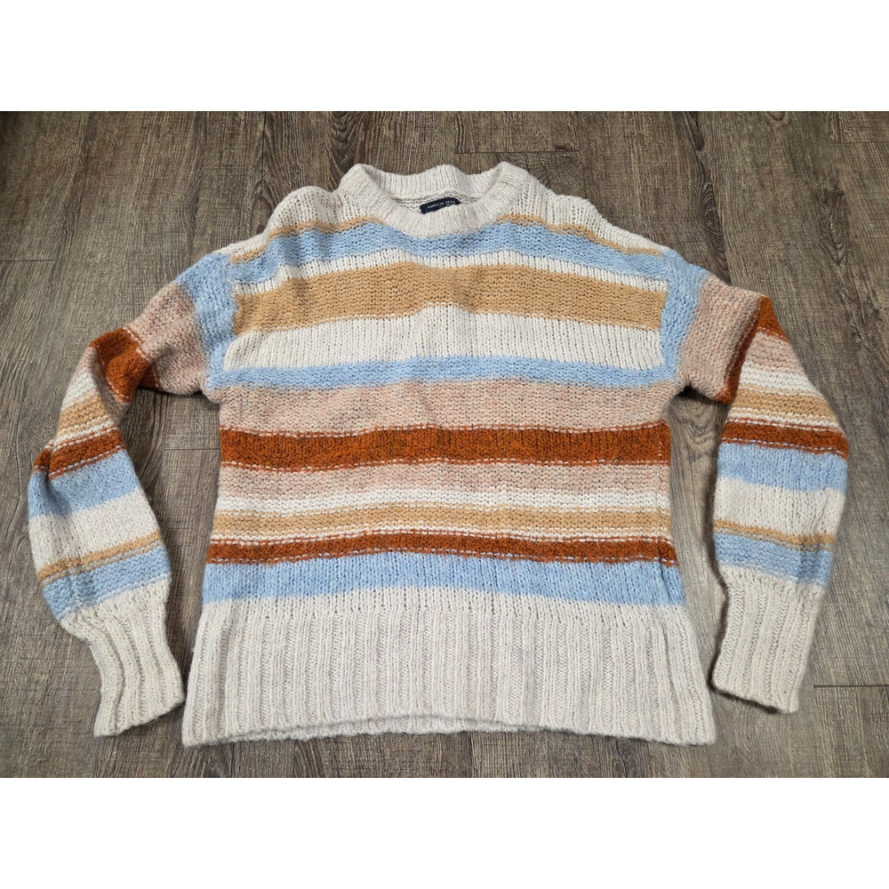 American Eagle Striped Wool Blend Sweater Long Sleeve Crew Neck Medium